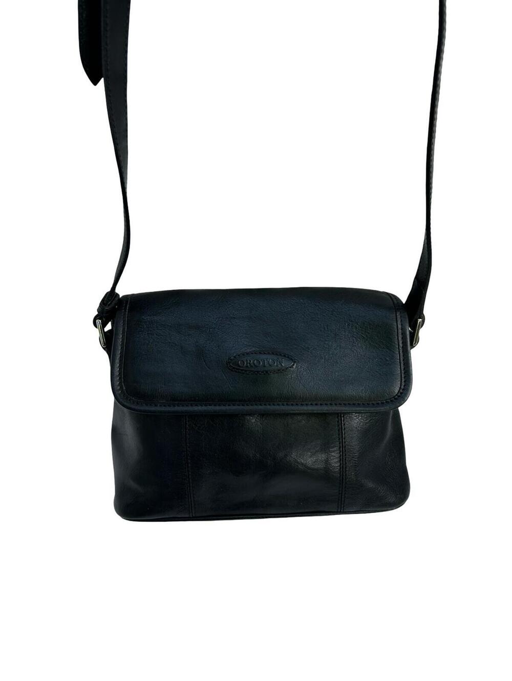 Vintage Oroton Black Leather‎ Crossbody Bag Genuine Cowhide Shoulder Purse